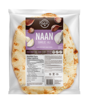 Frontier Bakery garlic naan packaging - MAP packaged artisan naan